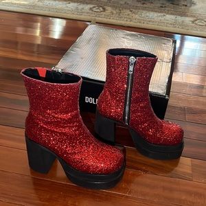 Red sparkly platform boots